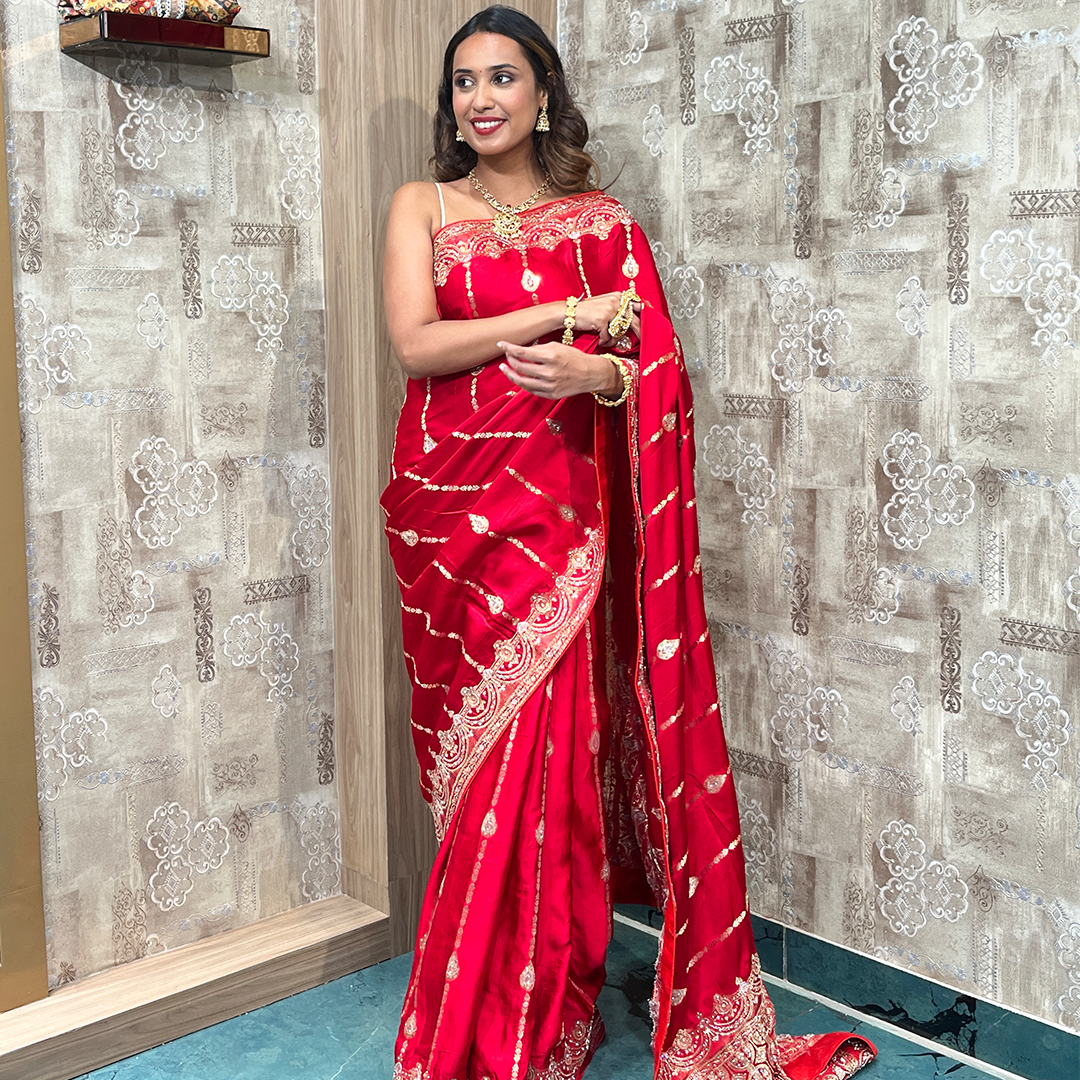 New Embellished Pure Satin Silk Designer Saree For Women – RCM