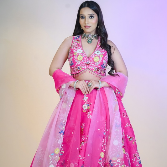 New Pink Lehenga Choli in Silk Embellished with Heavy Embroidery Lehenga