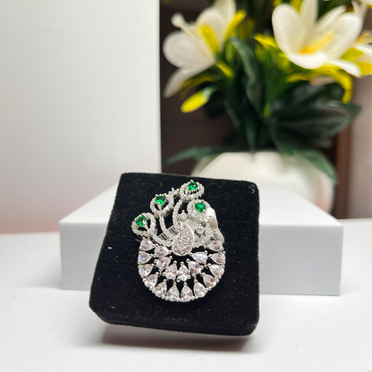 Green Adjustable American Diamond Cocktail Ring