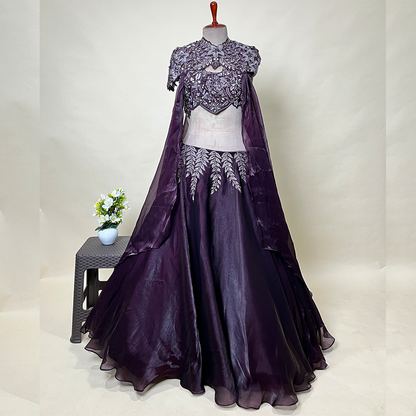 New Wine Lehenga Set With Sequin Embellished Blouse And Designer Dupatta