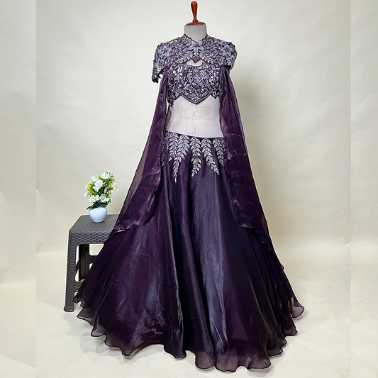 New Wine Lehenga Set With Sequin Embellished Blouse And Designer Dupatta