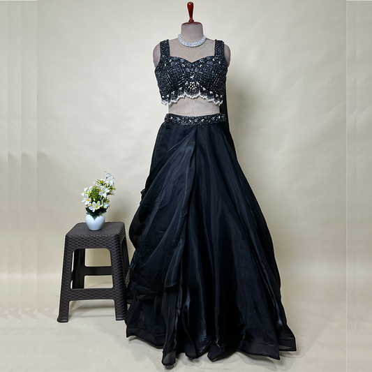 Black Embellished Designer Organza Lehenga and Blouse