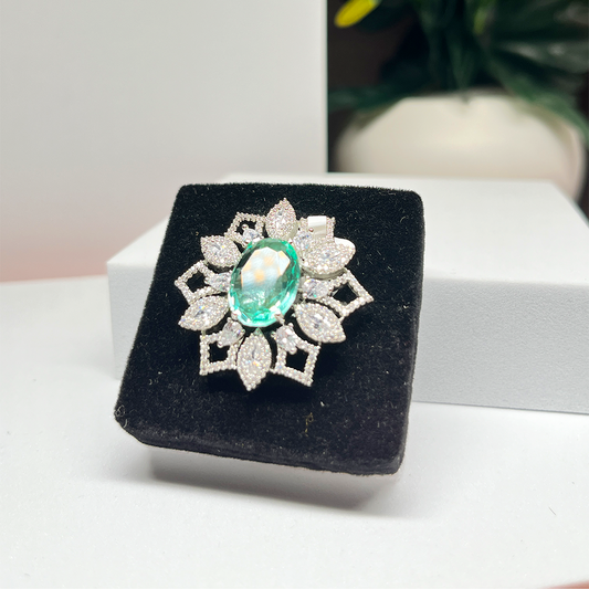 New Floral Emerald and Stone Statement Ring