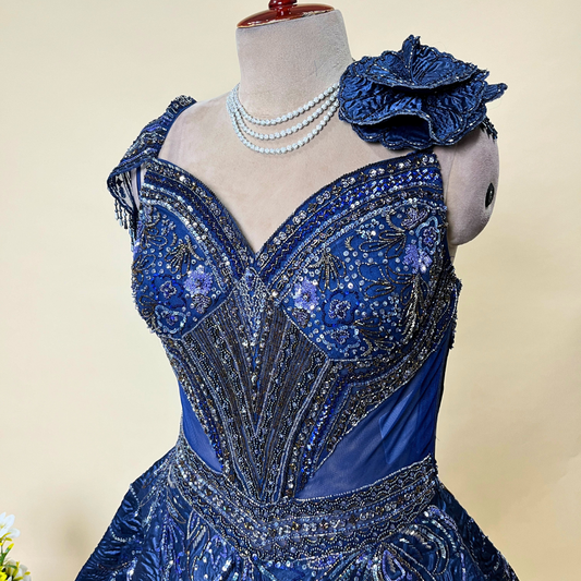 Royal Blue Gown Hand Work Designer