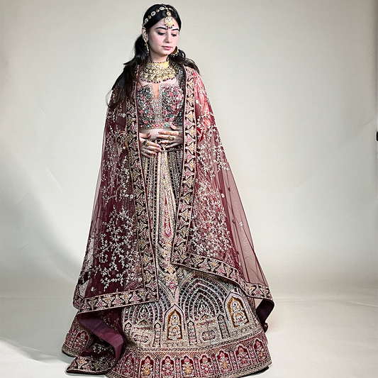 New Semi Stitiched Micro-Velvet Handwork Bridal Lehenga Choli