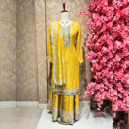 Buy Yellow Brocade Embroidered Sharara Set