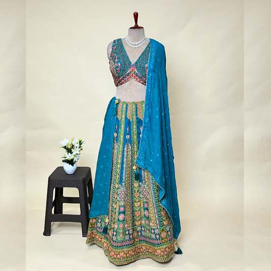 Gorgeous Light Blue Hand Work Lehenga Choli