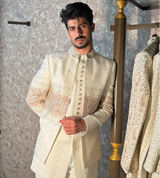 New Red Shade Designer Textured Raw Silk Indo-Western for Men