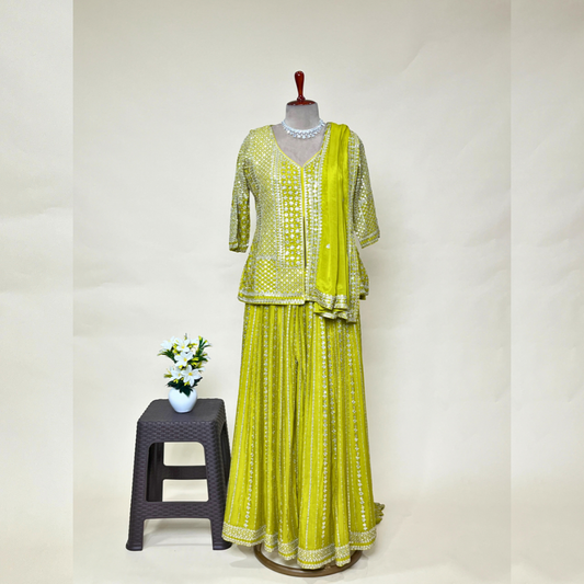 Neon Green Straight Top Sharara Set