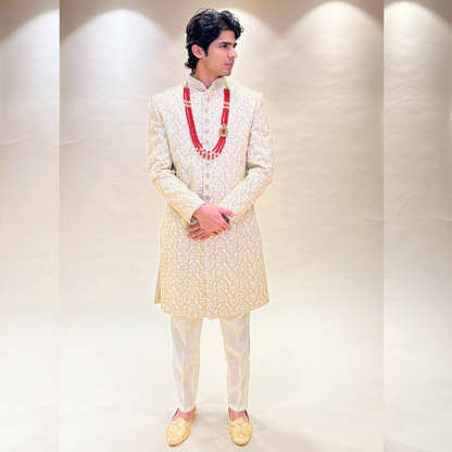 Sangam Hand Embroidered Raw Silk Sherwani