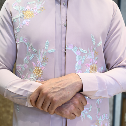 Elegant Pink Linen Front Open Kurta Koti Set Set Men in Viscose Silk