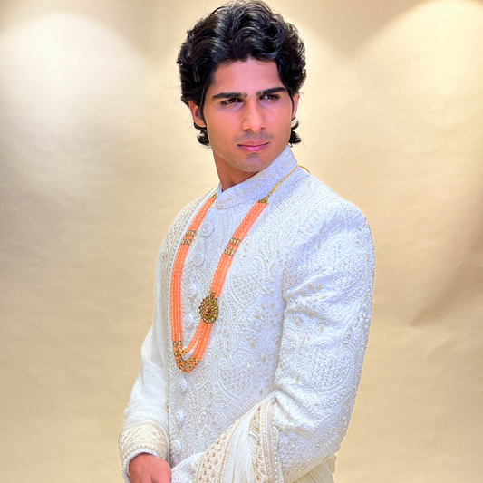 Cream Raw Silk Sherwani with stunning handwork embroidery 🌟