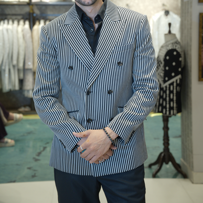 Men's Stripe Suit Designer Double Breasted Buttons Suit Coat