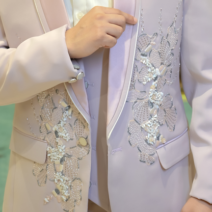 New Pastel Pink Tuxedo for Men Wedding Wear with Floral Embroidery