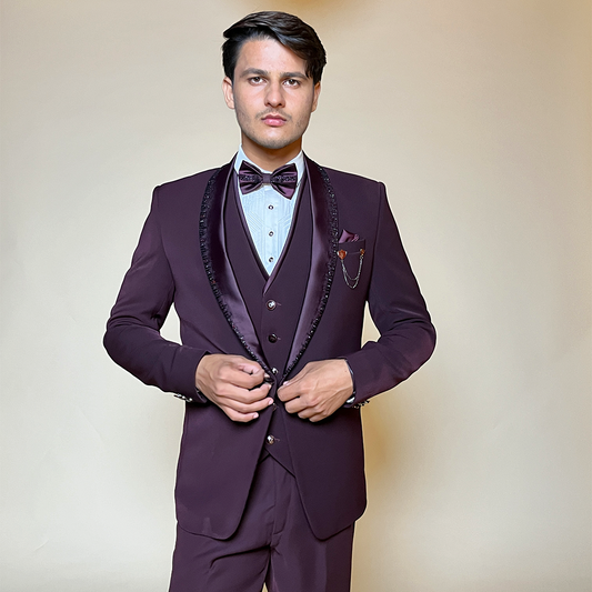 New Wine Japanese Suiting French-Knot Tuxedo Set