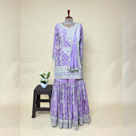 Light Purple Designer Sharara Suit