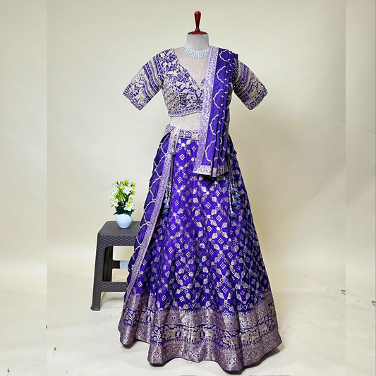 Deep Purple colored silk printed lehenga choli