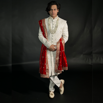 New Designer Multilayered Sherwani with Geometric Design