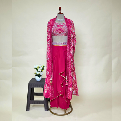 Magenta Pink Croptop Sharara Set with Shrug