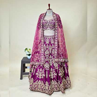 Deep Purple Silk Zardosi Hand Embroidered Lehenga