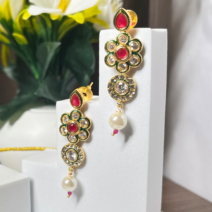 New Floral Ruby Kundan Gold-Plated Jewellery Set