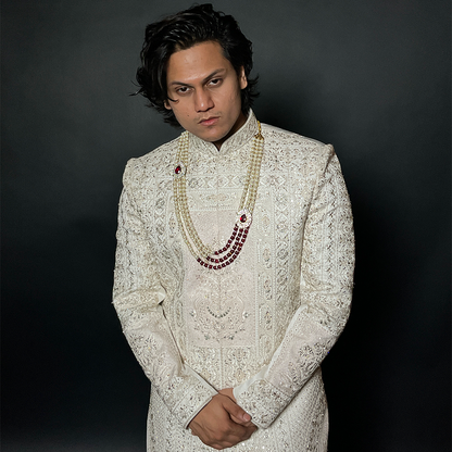 Latest White Designer Groom Sherwani Set With Handwork