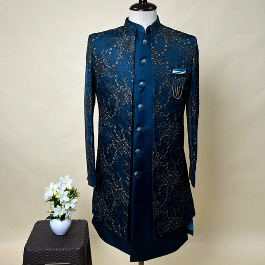 New Modish Navy Blue Designer Handwork Indo Western Set