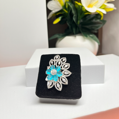 New Silver-Plated AD-Studded Adjustable Flower Ring