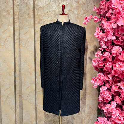 Sangam Designer Mens Wear Indowestern in Black Color