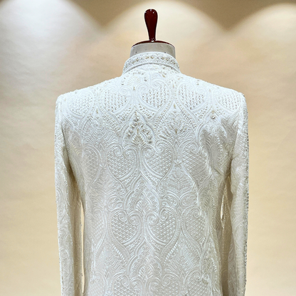 Our Cream Art Silk Sherwani with exquisite embroidery and hand work 🌟