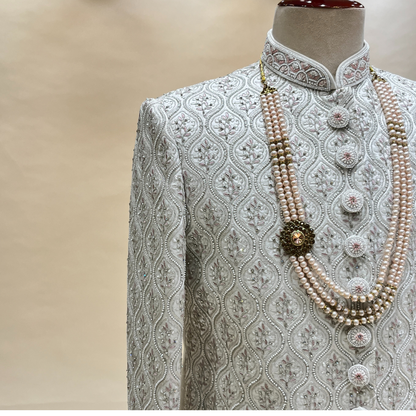 Cream Raw Silk Sherwani with stunning handwork embroidery 🌟