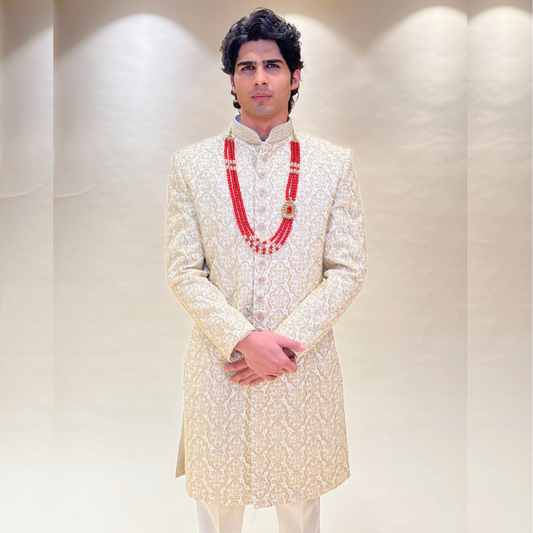 Sangam Hand Embroidered Raw Silk Sherwani