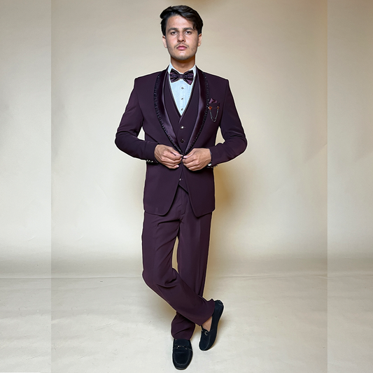 New Wine Japanese Suiting French-Knot Tuxedo Set