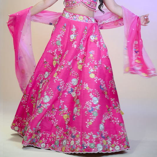New Pink Lehenga Choli in Silk Embellished with Heavy Embroidery Lehenga