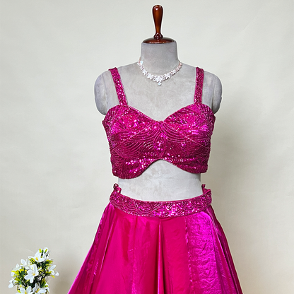 New Hot Pink Lehenga with Heavy Hand Embroidery Paired with Georgette Blouse