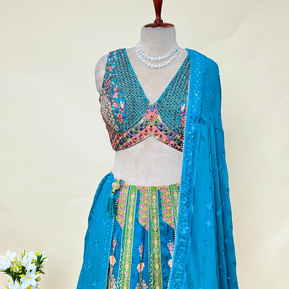 Gorgeous Light Blue Hand Work Lehenga Choli