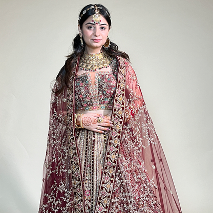 New Semi Stitiched Micro-Velvet Handwork Bridal Lehenga Choli