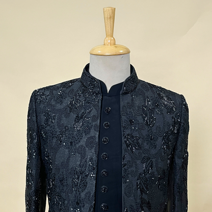 Men's Black Designer Hand Work Indo Western