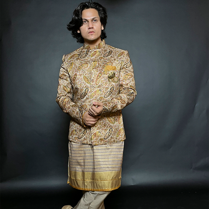 Beige & Gold Masoori Designer Jodhpuri Suit