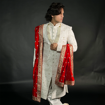 New Designer Multilayered Sherwani with Geometric Design