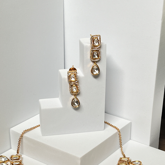 New Gold Plated White Stones Studded Necklace and Earrings Set