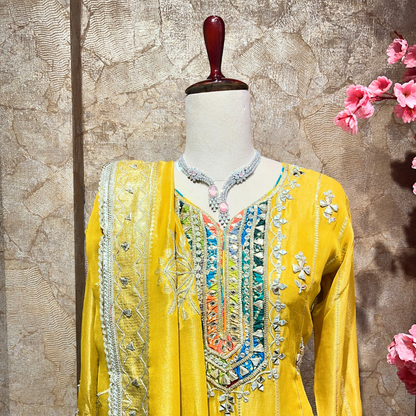 Buy Yellow Brocade Embroidered Sharara Set