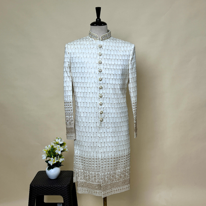 New Cream Dublim Silk Designer Men Sherwani Set