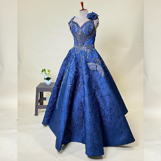 Royal Blue Gown Hand Work Designer