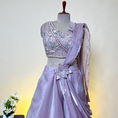 New Purple Embellished Lehenga Set With Blouse And Attached Dupatta