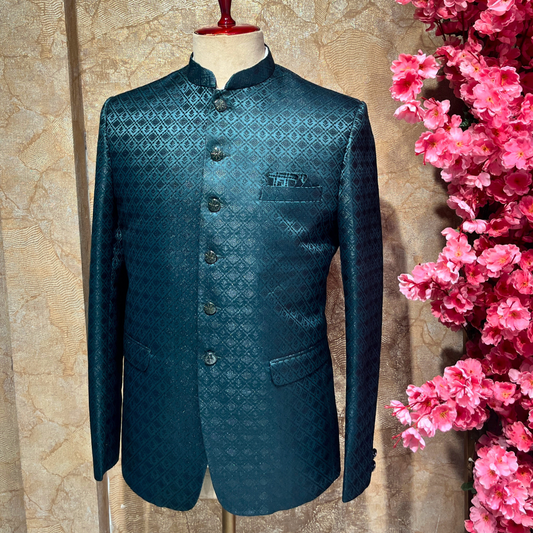 Teal Blue Designer Jodhpuri Suit for Men by Sangam