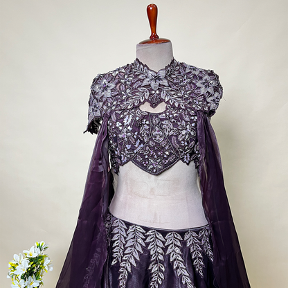 New Wine Lehenga Set With Sequin Embellished Blouse And Designer Dupatta