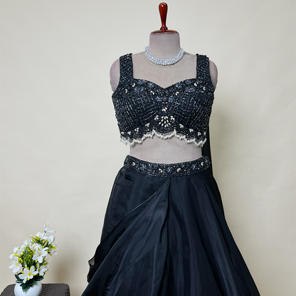 Black Embellished Designer Organza Lehenga and Blouse