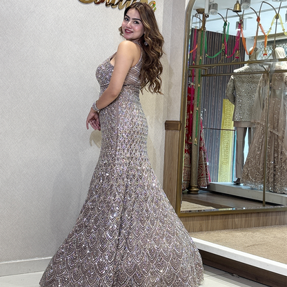 New Sequin Designer Fishcut Embellished Mermaid Gown for Women