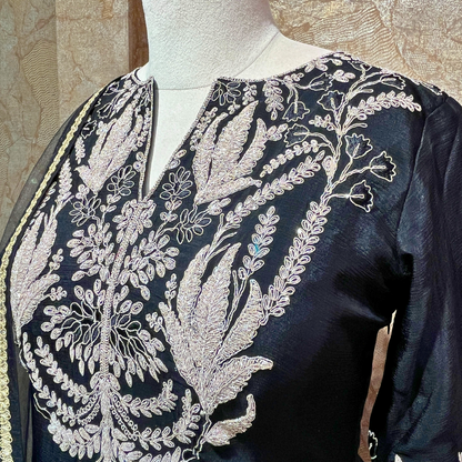 Sangam Black Designer Embroidered Work Sharara Suit